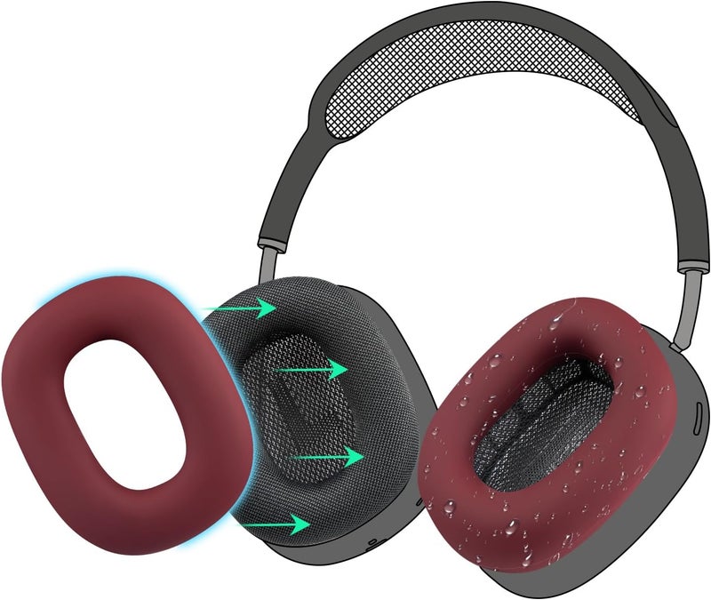 SoloWIT Sweat Proof Silicone Ear Cover for AirPods Max, Comfortable Fit for Gym Exercise, Easy to Clean, No Sound Quality Loss - Burgundy - Image 1